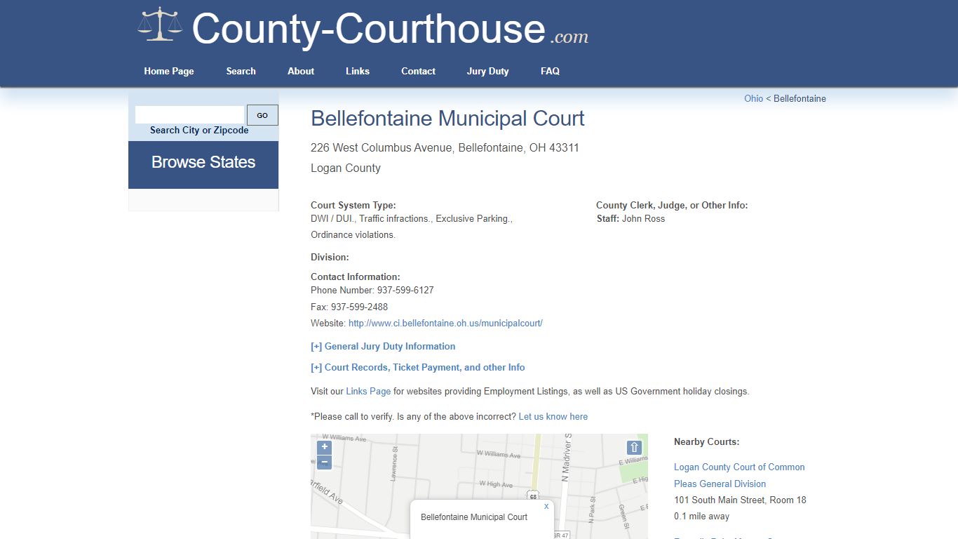 Bellefontaine Municipal Court in Bellefontaine, OH - Court Information